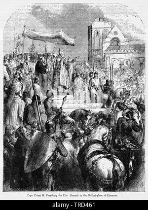 Le pape Urbain II, prêche la Première Croisade sur le marché de Clermont, Illustration de John Cassell's Illustrated History of England, Vol. I à partir de la première période du règne de Édouard le quatrième, Cassell, Petter et Galpin, 1857 Banque D'Images