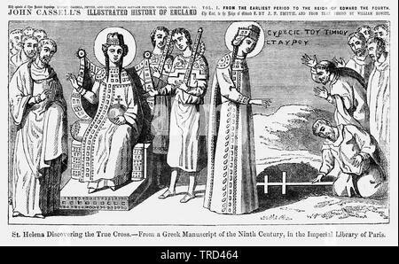 Sainte-hélène à la découverte de la Vraie Croix, d'un manuscrit grec du 9e siècle, dans la bibliothèque impériale de Paris, Illustration de John Cassell's Illustrated History of England, Vol. I à partir de la première période du règne de Édouard le quatrième, Cassell, Petter et Galpin, 1857 Banque D'Images