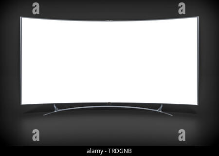 Graphique 3D sur ordinateur, télévision écran incurvé sur fond noir Banque D'Images