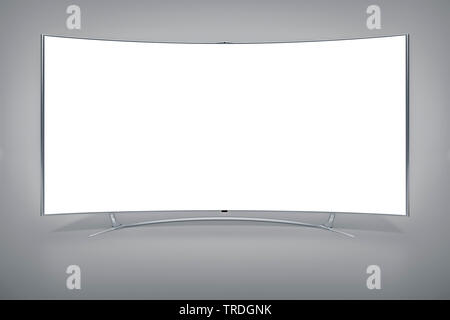 Graphique 3D sur ordinateur, télévision écran incurvé contre l'arrière-plan gris Banque D'Images