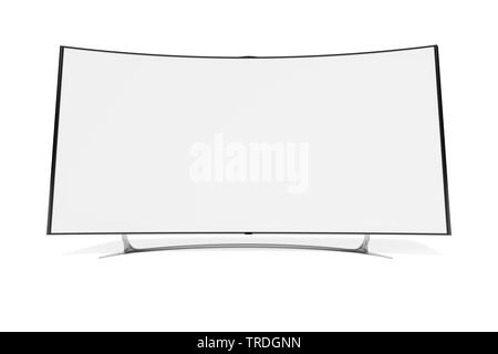 Graphique 3D sur ordinateur, télévision écran incurvé contre l'arrière-plan gris Banque D'Images