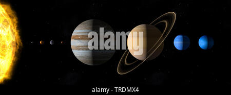 Le rendu 3D d'un système solaire Banque D'Images