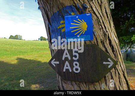 Panneau Chemin de Saint-Jacques de Compostelle, Allemagne Banque D'Images