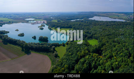 Vue aérienne de la rivière du Danube près de Woodland Bertoldsheim, Allemagne, Bavière, Oberbayern, Upper Bavaria, Bertoldsheim Banque D'Images