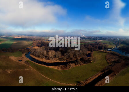 Vue aérienne de l'Amper fluviales inondables en hiver, Allemagne, Bavière, Oberbayern, Haute-Bavière, Moosburg Banque D'Images