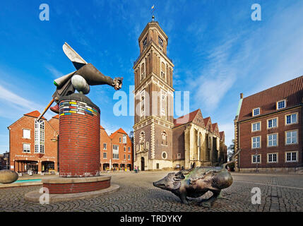 Sculpture sanglier en face de l'église St Lambert, de l'Allemagne, en Rhénanie du Nord-Westphalie, de Münster, de Coesfeld Banque D'Images