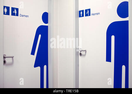 Portes de toilettes pour dames et hommes, en Allemagne, en Rhénanie du Nord-Westphalie, région de la Ruhr, à Essen Banque D'Images