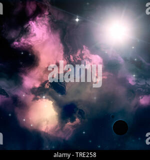 Cosmos avec les planètes, les étoiles et les nuages de gaz, computer graphic Banque D'Images