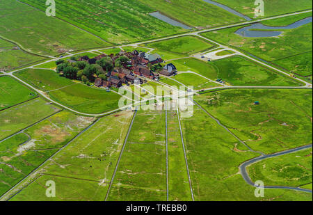 Hallig Hooge, pret sur vue aérienne, l'Allemagne, Schleswig-Holstein, dans le Nord de la Frise Orientale Banque D'Images