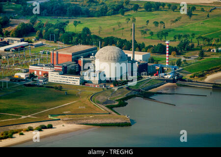 Station d'énergie nucléaire au Stade Elbe, photo aérienne, l'ALLEMAGNE, Basse-Saxe Banque D'Images