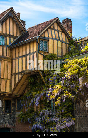 Cadre en bois de style Tudor bâtiment à côté de l'église cathédrale, porte close, Winchester, Hampshire, Angleterre, Royaume-Uni Banque D'Images