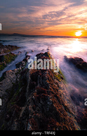 Coucher du soleil à Bidart plage du côté de Biarritz, Pays Basque. Banque D'Images