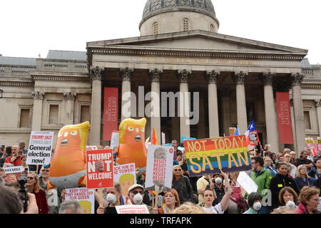 Manifestation dans le centre de Londres sur le deuxième jour de la visite du président des États-Unis Donald Trump, le mardi 3 juin 2019. Banque D'Images