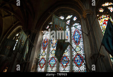 Vitrail commémoratif pour les membres de la Royal Air Force Bomber Command, Choeur Nord allée, Cathédrale d'Ely, Cambridgeshire Banque D'Images