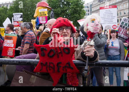 Les manifestants se rassembleront à Trafalgar Square pour protester contre l'atout de Donald. Westminster, London, UK. - 4 juin 2019. Banque D'Images