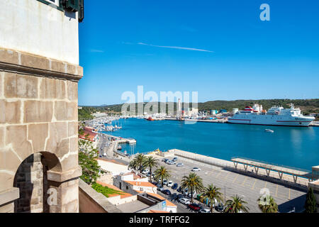 Le port, Mahon, capitale de Minorque, Iles Baléares, Espagne Banque D'Images