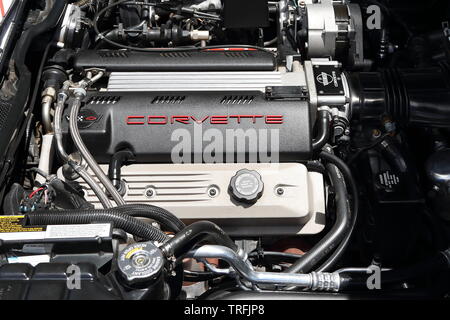 Un moteur de Corvette dans une voiture bien restauré à Boulder City, Nevada, UK Banque D'Images