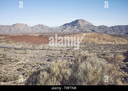 Tons rétro photo de paysage du Parc National du Teide, Tenerife, Espagne. Banque D'Images