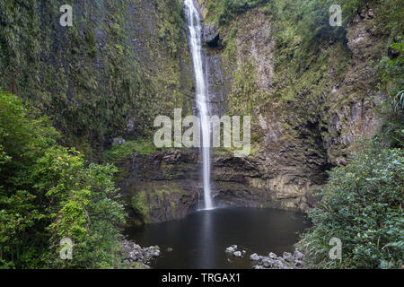 Une cascade dans la vallée de marsouins, Takamaka, l'île de la Réunion, France Banque D'Images