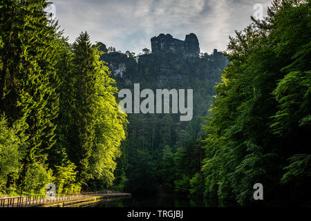 Vue sur le rocher de grès schwedenloecher trail dans la Suisse saxonne, Allemagne Banque D'Images