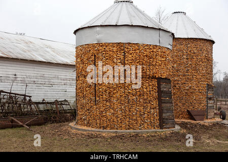 Le maïs stocké dans un berceau, Amish farm, Indiana, par James D Coppinger/Dembinsky Assoc Photo Banque D'Images