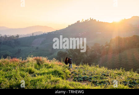 Mon cham,Mon jam,paysage sur Hill dans le coucher du soleil à chiang mai Banque D'Images