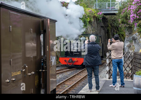 Les touristes à plate-forme, Vale de fer à vapeur de Rheidol, Pont du Diable, au Pays de Galles Banque D'Images