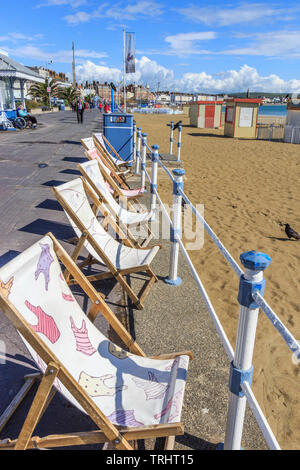 Weymouth, promenade et plage de sable principale centre ville ville de bord côte sud, dorset, England, UK, FR Banque D'Images