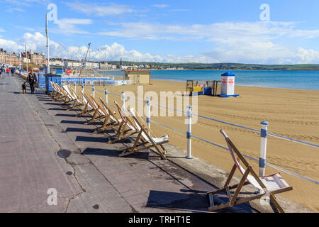 Weymouth, promenade et plage de sable principale centre ville ville de bord côte sud, dorset, England, UK, FR Banque D'Images