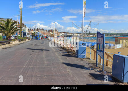 Weymouth, promenade et plage de sable principale centre ville ville de bord côte sud, dorset, England, UK, FR Banque D'Images