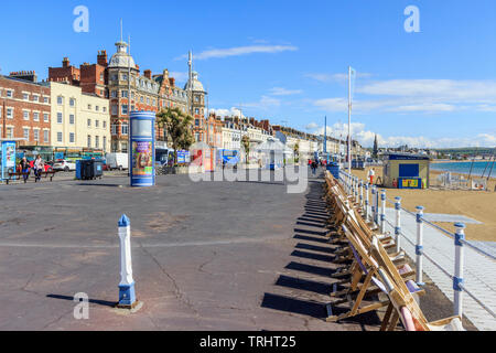 Weymouth, promenade et plage de sable principale centre ville ville de bord côte sud, dorset, England, UK, FR Banque D'Images