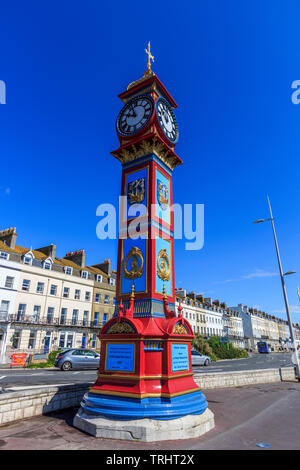 Weymouth, promenade et plage de sable principale centre ville ville de bord côte sud, dorset, England, UK, FR Banque D'Images