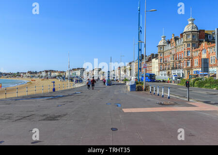 Weymouth, promenade et plage de sable principale centre ville ville de bord côte sud, dorset, England, UK, FR Banque D'Images