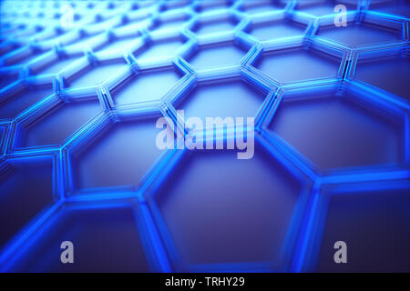 Image abstrait conceptuel structure hexagonale avec connexion. Illustration 3D'arrière-plan. Banque D'Images