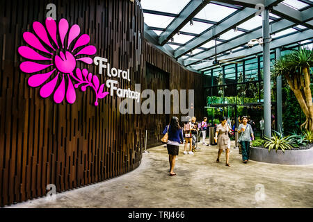 Singapour - 30 avril, 2019 : Entrée de la nouvelle attraction de Gardens By The Bay, floral fantaisie. Fantasy floral est la dernière attraction thématique à l'Ag Banque D'Images