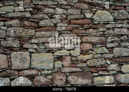 Détail d'un mur de pierre, le château de Peel, Isle of Man, Royaume-Uni Banque D'Images