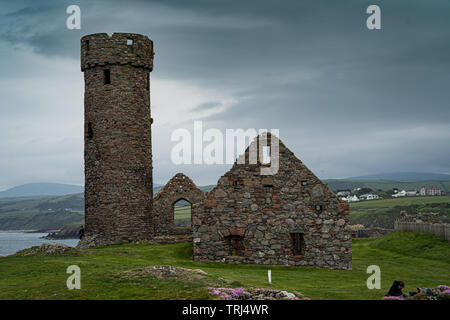 Tour Ronde et monastère, Château de Peel, Isle of Man, Royaume-Uni Banque D'Images