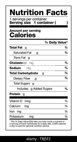 L'étiquette de la valeur nutritive des aliments illustration information Banque D'Images