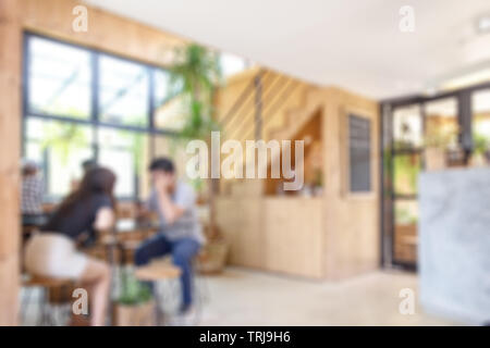 Café scène floue en bois d'intérieur loft moderne Banque D'Images