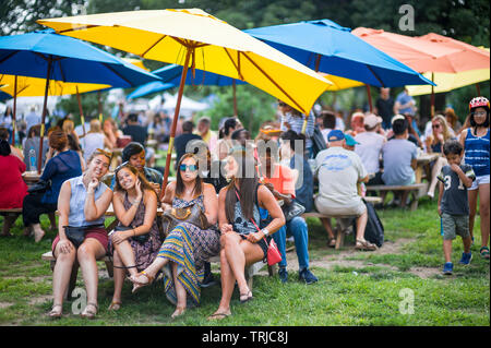 NEW YORK - 27 août 2017 : des foules de gens affluent à la saison Smorgasburg salon de l'alimentation, le plus grand en Amérique, à Brooklyn. Banque D'Images