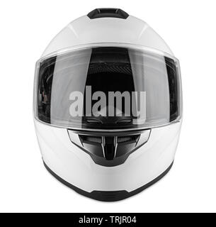 Moto blanc casque intégral carbone isolé sur fond blanc. motorsport car kart racing concept de la sécurité des transports Banque D'Images