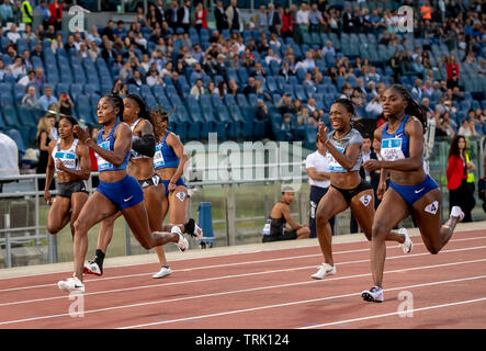 ROME - Italie 6 Juin 2019 : (L-R) Aleia Hobbs (États-Unis) Elaine Thompson (JAM) Marie-Josée Ta Lou (CIV) et Dina Asher-Smith (GBR) qui se font concurrence sur le 100m f Banque D'Images