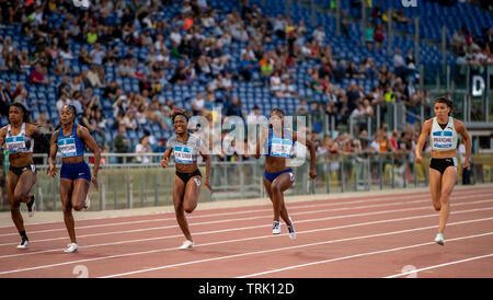 ROME - Italie 6 Juin 2019 : (L-R) Aleia Hobbs (États-Unis) Elaine Thompson (JAM) Marie-Josée Ta Lou (CIV) et Dina Asher-Smith (GBR) qui se font concurrence sur le 100m f Banque D'Images