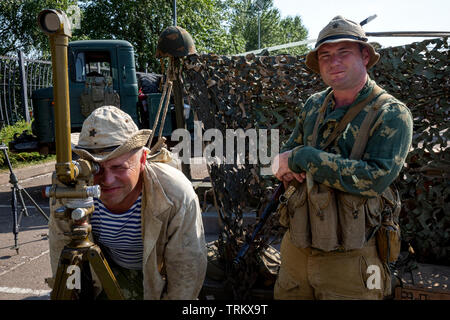 La reconstruction de l'armée soviétique le camp de terrain en Afghanistan pendant la guerre en Afghanistan (1979-1989) dans le cadre de l'Epoch Times et Festival à Moscou Banque D'Images