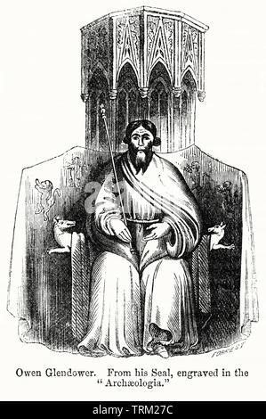 Owen Glendower, Prince de Galles 1404-15, de son sceau, gravé dans le "archeologica", Illustration de John Cassell's Illustrated History of England, Vol. I à partir de la première période du règne de Édouard le quatrième, Cassell, Petter et Galpin, 1857 Banque D'Images