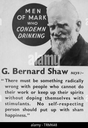 Message de tempérance George Bernard Shaw Banque D'Images