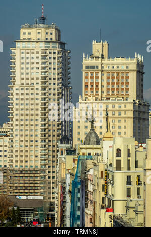 Skyline et une vue panoramique de Madrid pendant le réchauffement mondial et les mesures des émissions de gaz à effet de serre. Espagne Banque D'Images