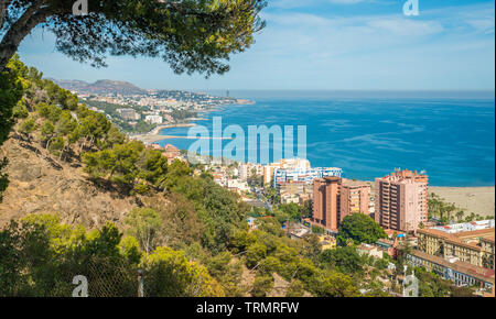 Belle vue panoramique de Malaga et la Costa del Sol, Andalousie, espagne. Banque D'Images