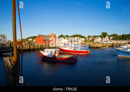 Rockport Harbor. Pêche rouge Faire connaître comme numéro un motif, Rockport, Massachussetts, New England, USA Banque D'Images