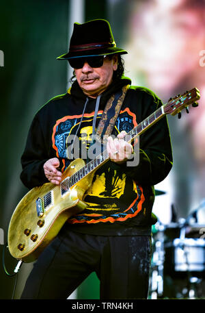 Le légendaire Carlos Santana sur scène au Festival 2019 BottleRock, Napa Valley, Californie. Banque D'Images